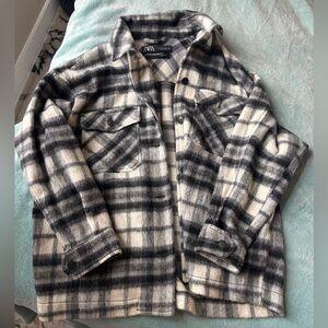 Zara Wool Blend Plaid Shirt Jacket